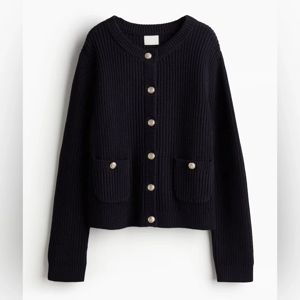H&M Ribbed Knit Cardigan, Navy Blue, Size Small - Picture 1 of 2